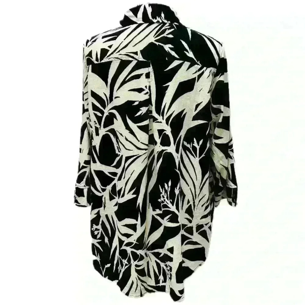 Rachel Zoe Long Sleeve Relaxed Fit Button Down Collar Shirt Black and White - Picture 2 of 10